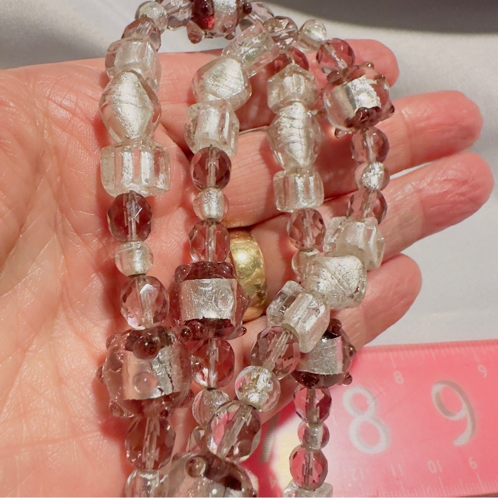 JBB Joshua Ben Bassat Signed Glass Bead Necklace, 21" L Purple & Pearl Colors - Picture 6 of 7